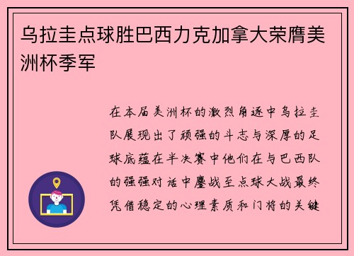 乌拉圭点球胜巴西力克加拿大荣膺美洲杯季军