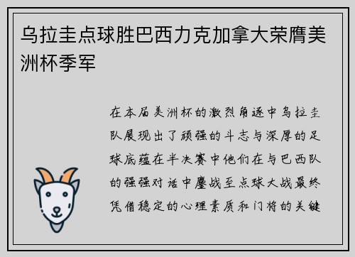 乌拉圭点球胜巴西力克加拿大荣膺美洲杯季军